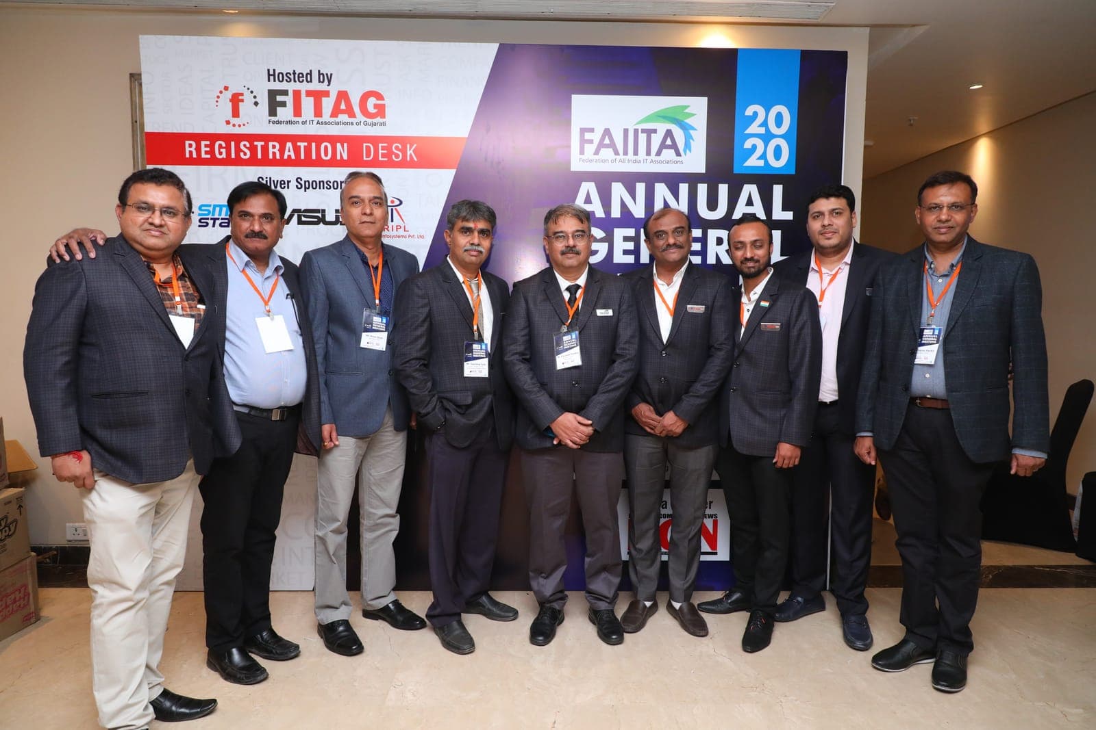 FAIITA and FITAG leaders at the AGM 2020 registration desk in Ahmedabad
