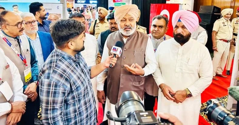 Punjab Finance Minister S. Harpal Singh Cheema interacts with media at the inauguration of IT India Expo 2025 in Ludhiana.